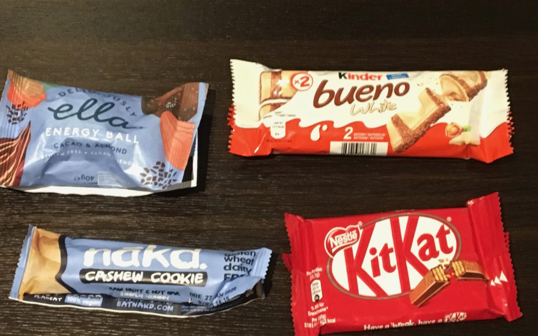 health bar versus chocolate bar sugar content
