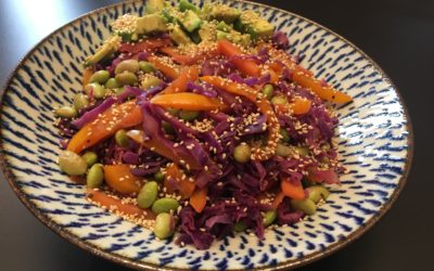 Warm edamame and cabbage salad